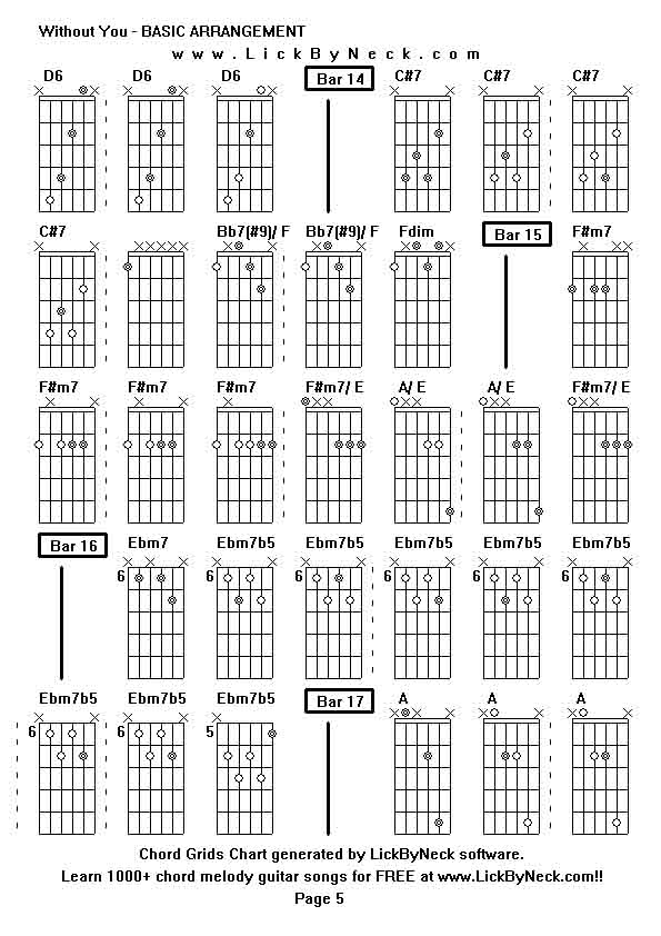 Chord Grids Chart of chord melody fingerstyle guitar song-Without You - BASIC ARRANGEMENT,generated by LickByNeck software.